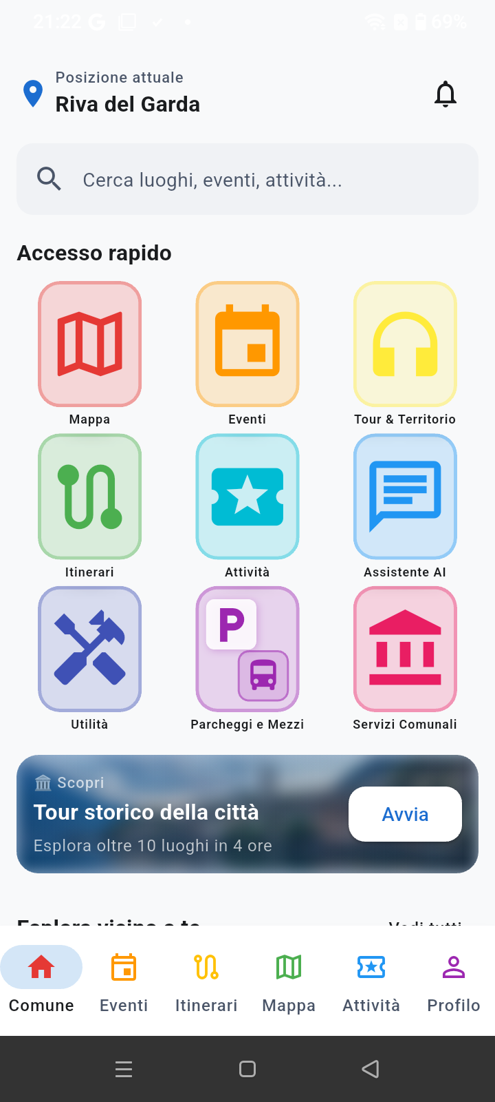 Home dell'app: accesso rapido per cittadini